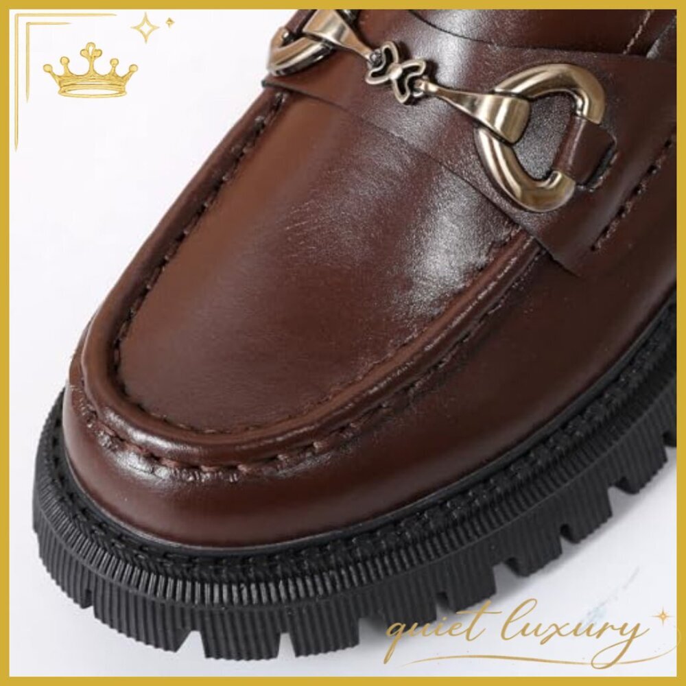Leather Platform Loafers with Chunky Heel for Office and Casual Wear - Picture 6 of 7